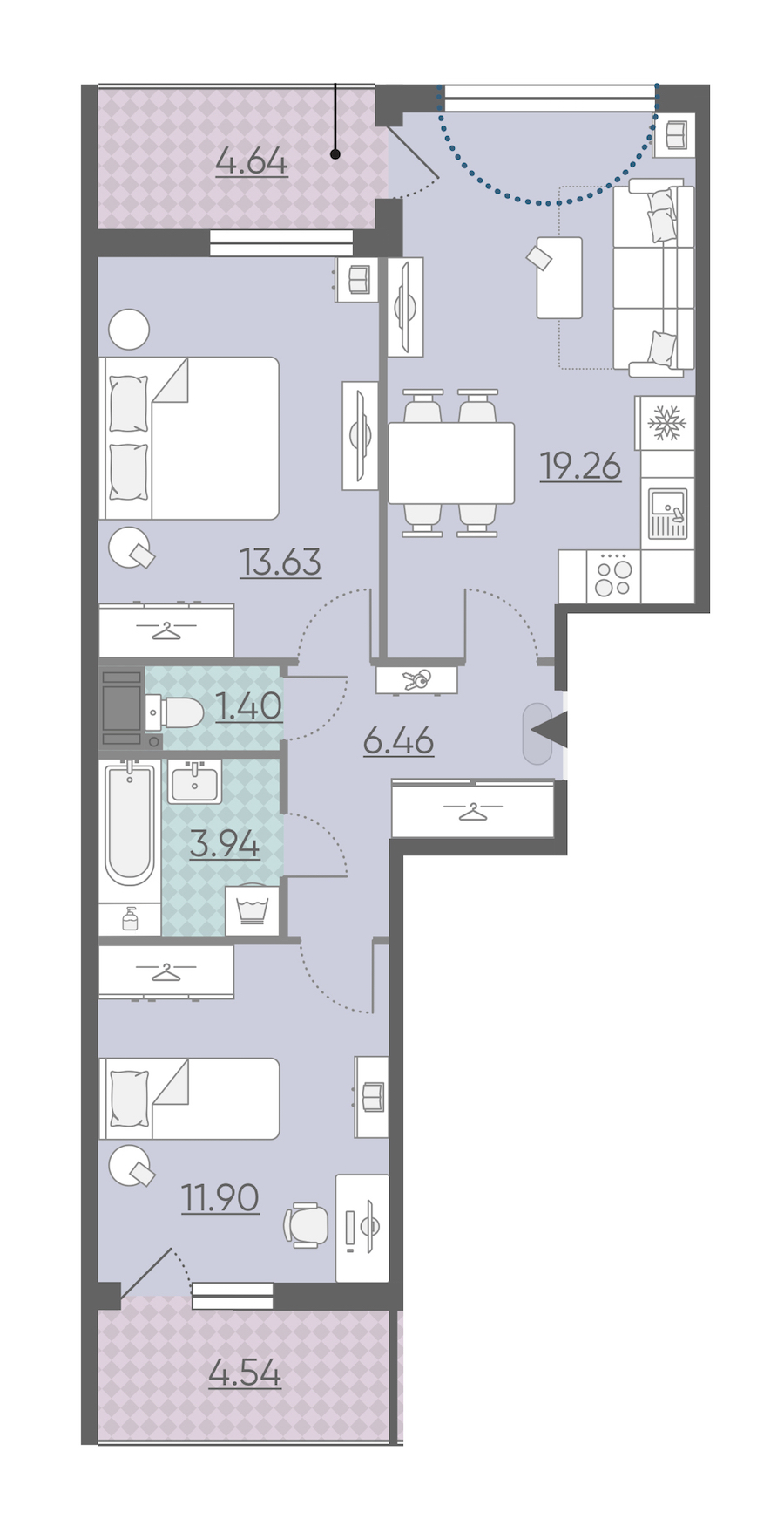 Двухкомнатная квартира в : площадь 61.18 м2 , этаж: 3 – купить в Санкт-Петербурге